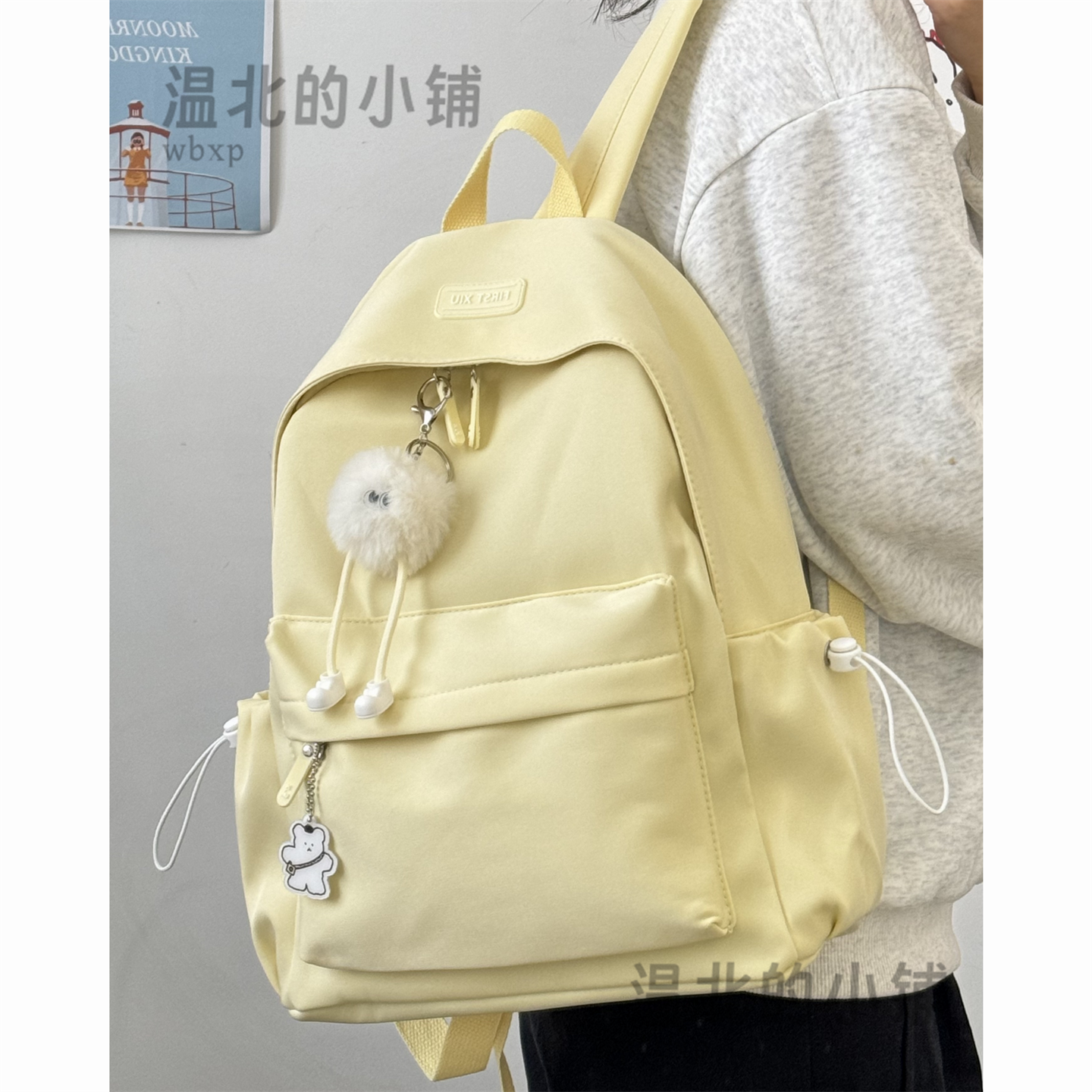 日系大学生纯色书包简约大容量旅行背包女韩版初中生高中生双肩包
