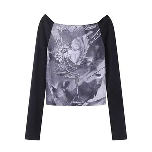 CHAONING清仓2025夏季新款修身显瘦印花拼接长袖T恤女