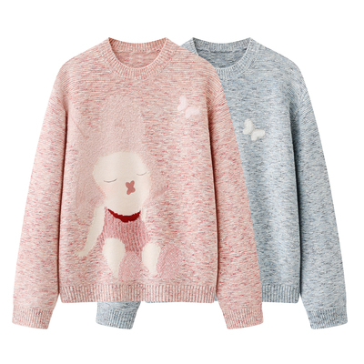 可爱风卡通兔子圆领针织衫女