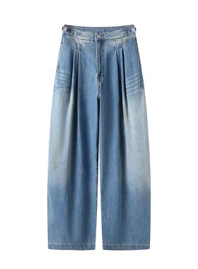CHAONING复古高腰水洗蓝色阔腿牛仔裤女宽松显瘦长裤子女