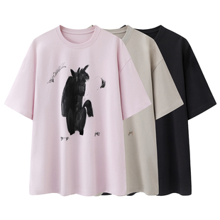 圆领落肩袖 新款 上衣 T恤女2026春季 CHAONING休闲风宽松印花短袖