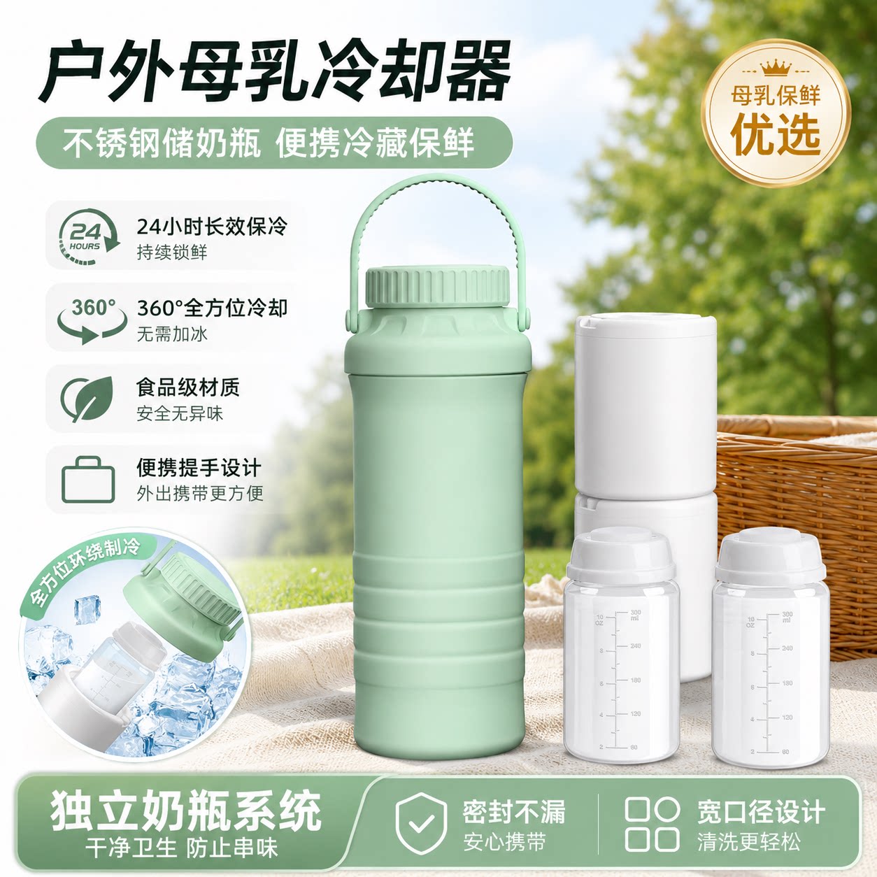 户外不锈钢宽口密封储奶冷藏瓶