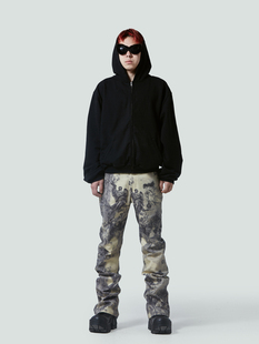 直通微喇长裤 Nomorefight高街艺术个性 印花中低腰毛边水洗牛仔裤