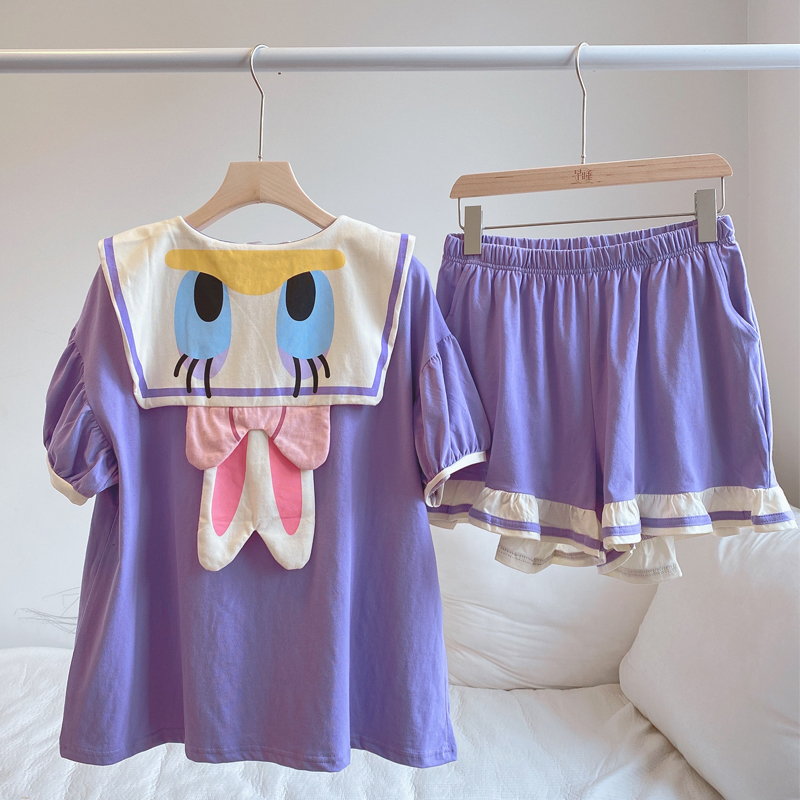 网红唐老鸭睡衣女夏季短袖短裤纯棉宽松可爱黛西卡通家居服可外穿
