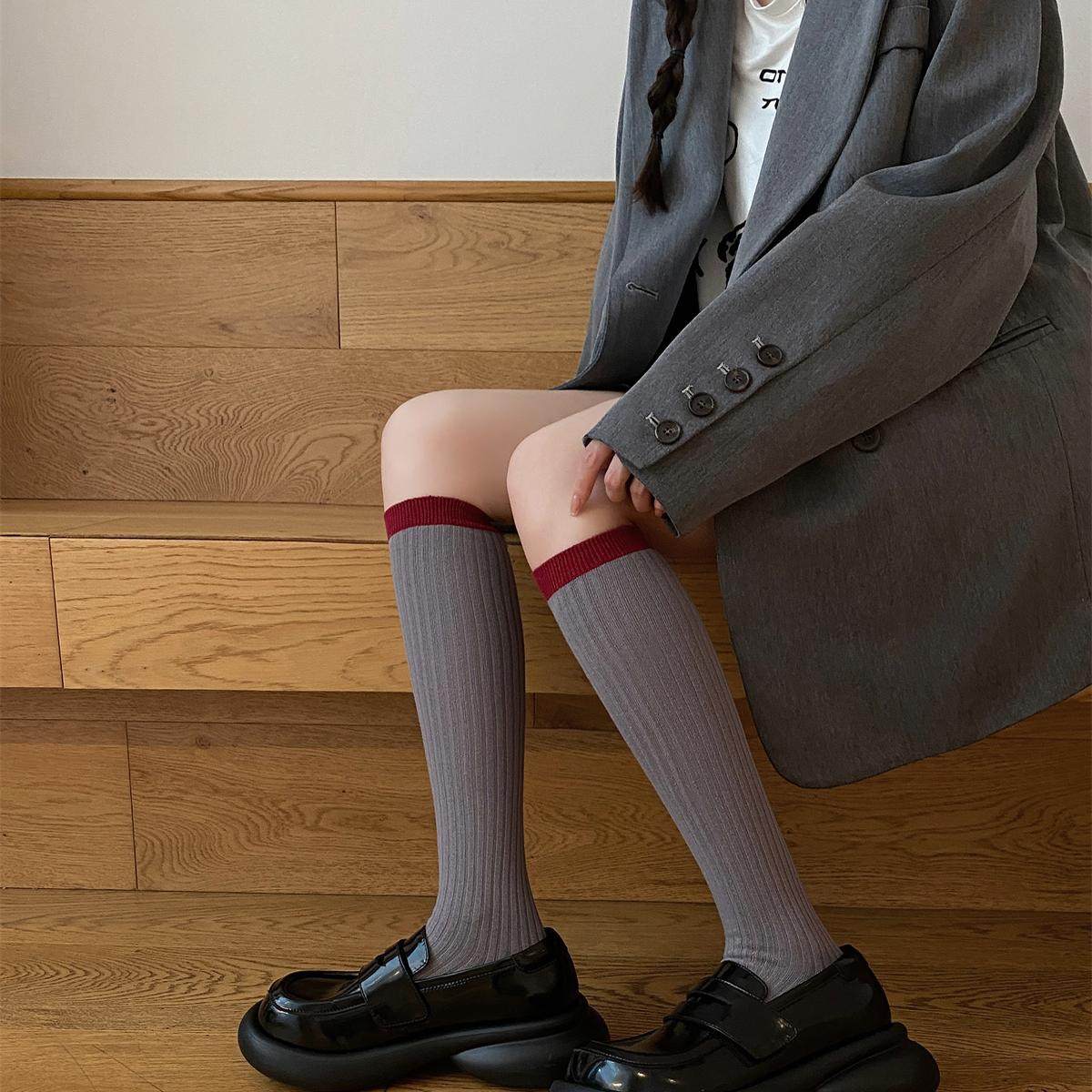 ins早秋安哥拉红色系灰色小腿袜格雷灰及膝袜女网红款棉袜堆堆袜,女士内衣/男士内衣/家居服,长筒袜,淘宝优惠券,粉丝福利购,淘宝优惠卷