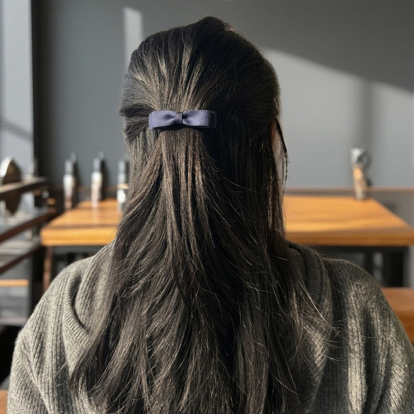 成人简约半扎发小号蝴蝶结一字弹簧夹百搭前额顶夹刘海夹少女发夹