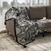 花鸟轻奢毛毯黑白沙发搭毯客厅空调午睡盖毯床尾毯沙发毯法式 高级