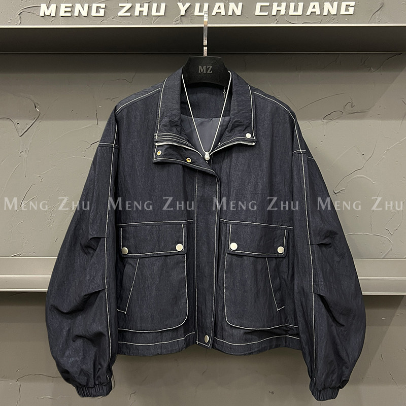 高端欧货新款高级感巨好看的翻领拉链多口袋明线工装夹克外套女秋,女装/女士精品,短外套,淘宝优惠券,粉丝福利购,淘宝优惠卷