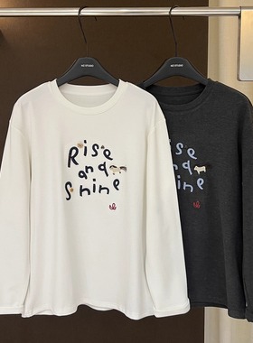 高端欧货冬季新款高级感巨好看的刺绣字母长袖磨毛打底T恤女上衣
