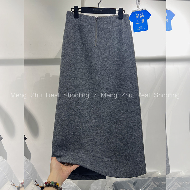 高端现货2024冬季新款休闲简约拉链高腰过膝长款a字毛呢半身裙女,女装/女士精品,半身裙,淘宝优惠券,粉丝福利购,淘宝优惠卷