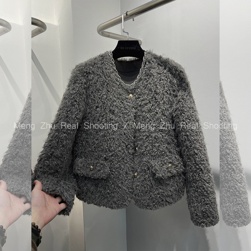 高端欧货2024冬季新款气质名媛皮毛一体拼接毛圈小香风外套女短款,女装/女士精品,短外套,淘宝优惠券,粉丝福利购,淘宝优惠卷