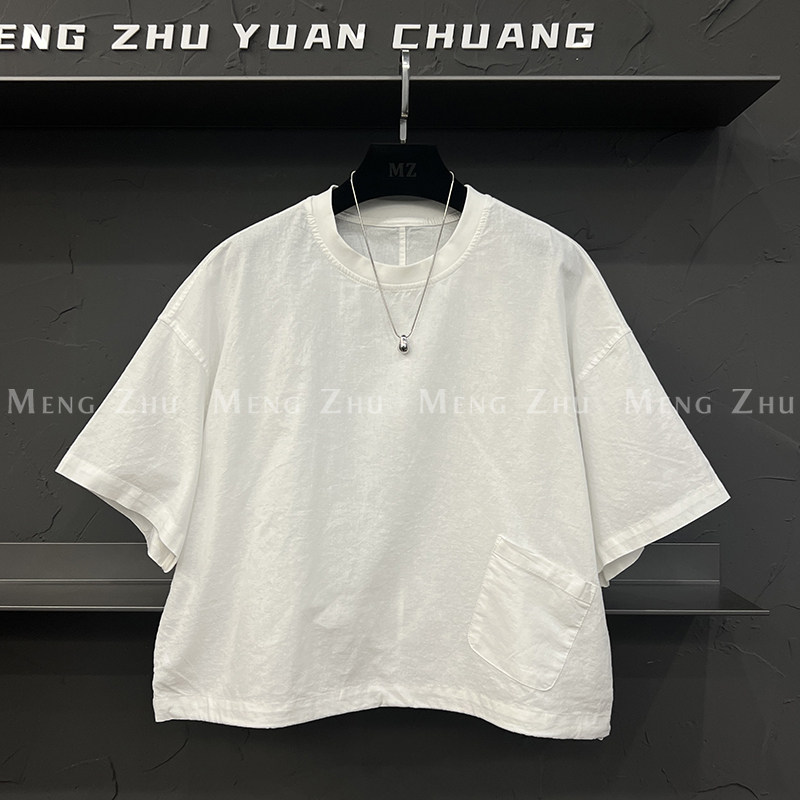 高端欧货2025夏季新款休闲圆领下摆抽绳单口袋棉麻短袖T恤女上衣,女装/女士精品,T恤,淘宝优惠券,粉丝福利购,淘宝优惠卷