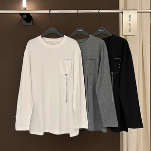 高端欧货新款高级感巨好看的单口袋明线设计长袖磨毛打底T恤女冬