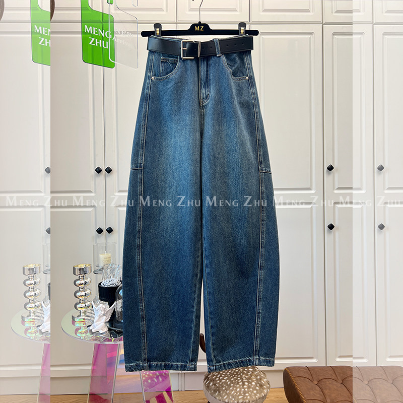 高端欧韩2025春秋新款美式复古水洗拼接百搭休闲弯刀卫裤牛仔裤女,女装/女士精品,牛仔裤,淘宝优惠券,粉丝福利购,淘宝优惠卷