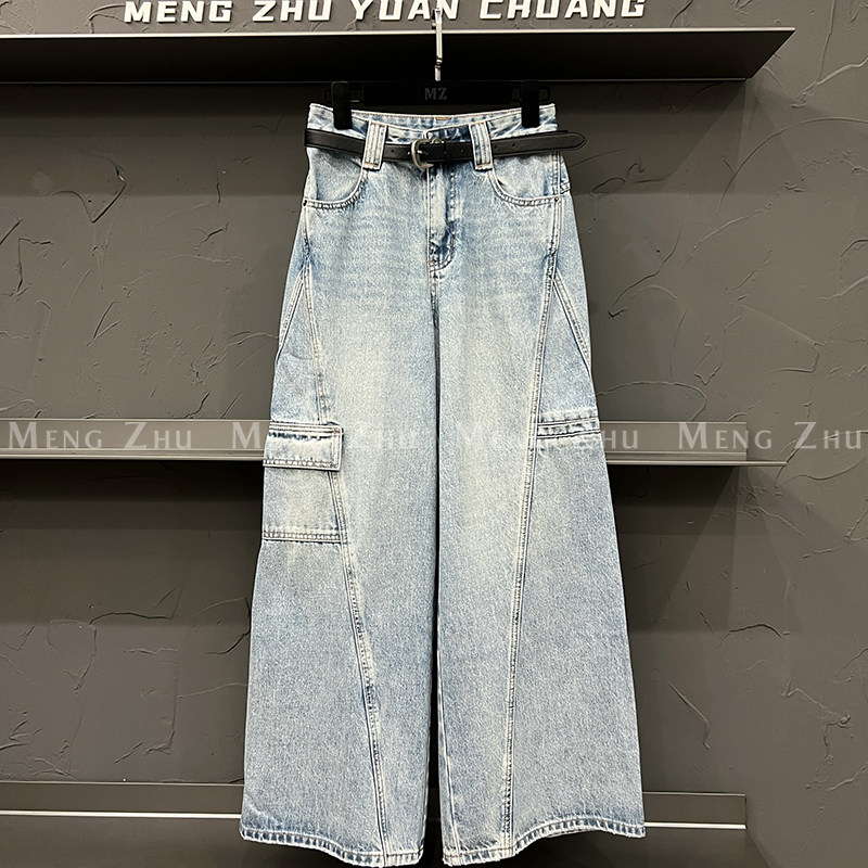 高端欧货秋季新款高级感巨好看的多口袋拼接休闲直筒工装牛仔裤女,女装/女士精品,牛仔裤,淘宝优惠券,粉丝福利购,淘宝优惠卷