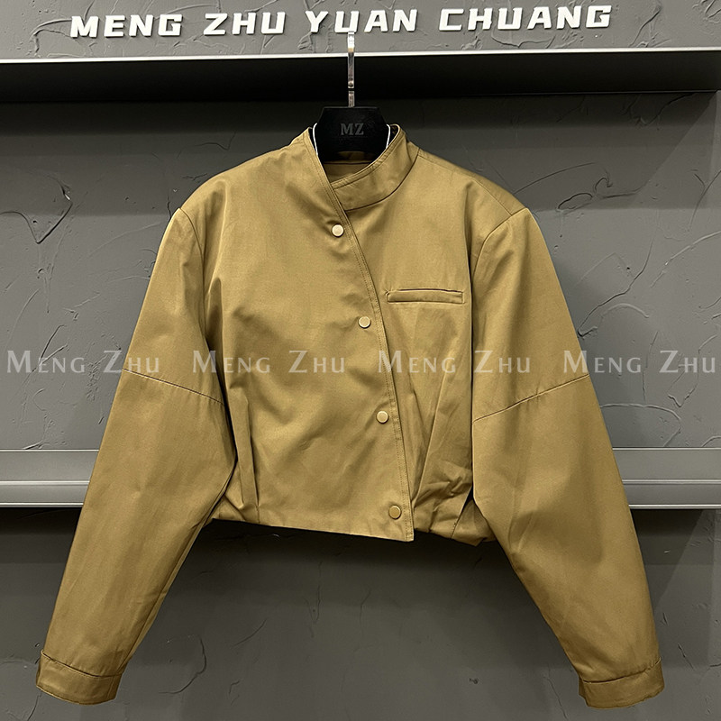 高端欧货秋季新款高级感巨好看的立领垫肩斜边暗扣短款夹克外套女,女装/女士精品,短外套,淘宝优惠券,粉丝福利购,淘宝优惠卷