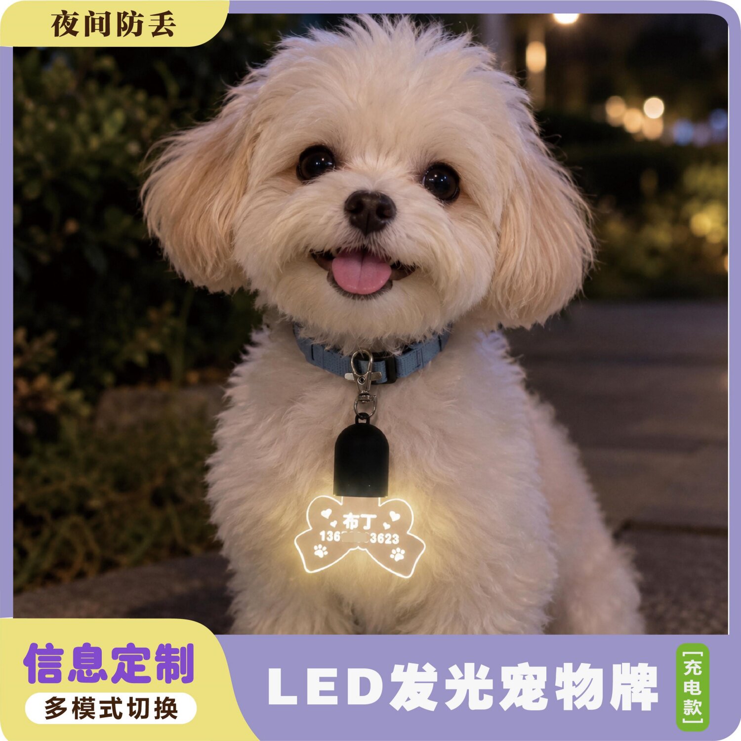 狗狗夜光防丢牌LED发光挂件