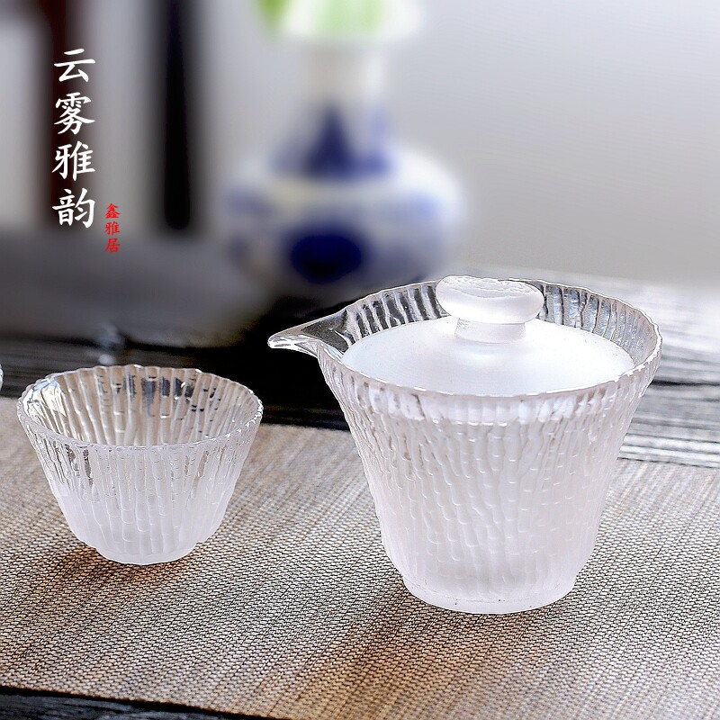 手工云雾玻璃三才茶杯壶套装盖碗
