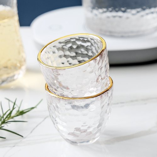 轻奢描金一口杯家用白酒烈酒杯玻璃酒具清酒壶分酒器清酒杯加厚款