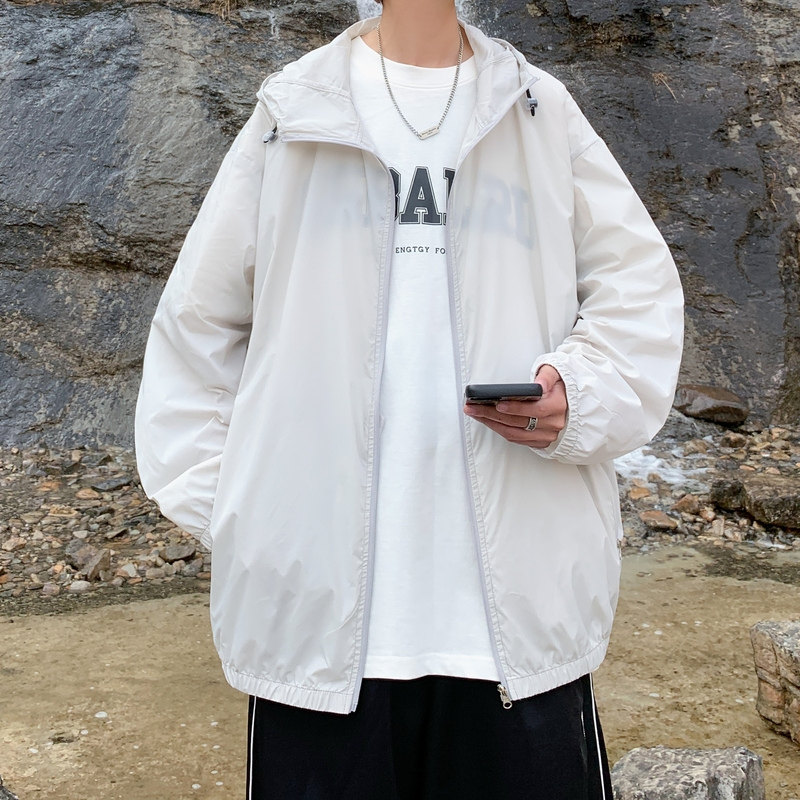 纯色外套美式休闲2024夏季新宽松连帽男士防晒衣夹克Y418P48,男装夹克,电商A222A