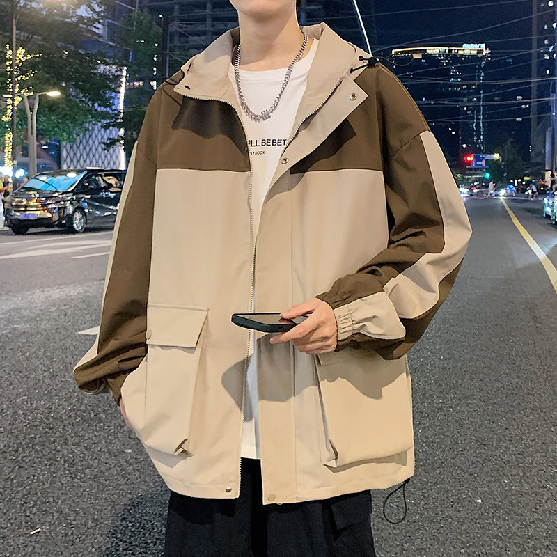 ins港风2024秋冬新工装宽松潮连帽夹克男冲锋衣外套大码G8821P88,男装夹克,电商A222A