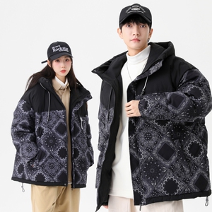美式高街90%标羽绒服男连帽拼接2024冬潮宽松情侣大码YR61P298图片