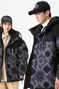 美式高街90%标羽绒服男连帽拼接2024冬潮宽松情侣大码YR61P298图片