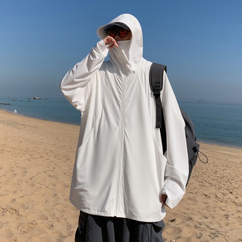 2024夏新手套袖速干美式休闲宽松潮连帽防晒衣男夹克外套Y419P55图片