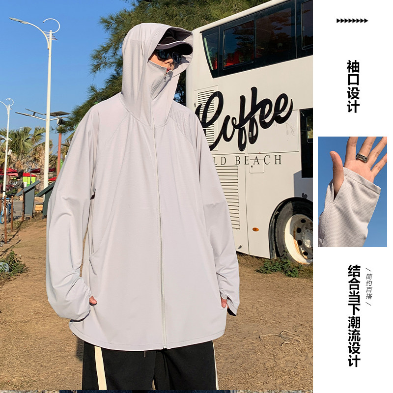 速干美式休闲2024夏季新宽松潮连帽防晒衣男夹克外套Y419P55图片