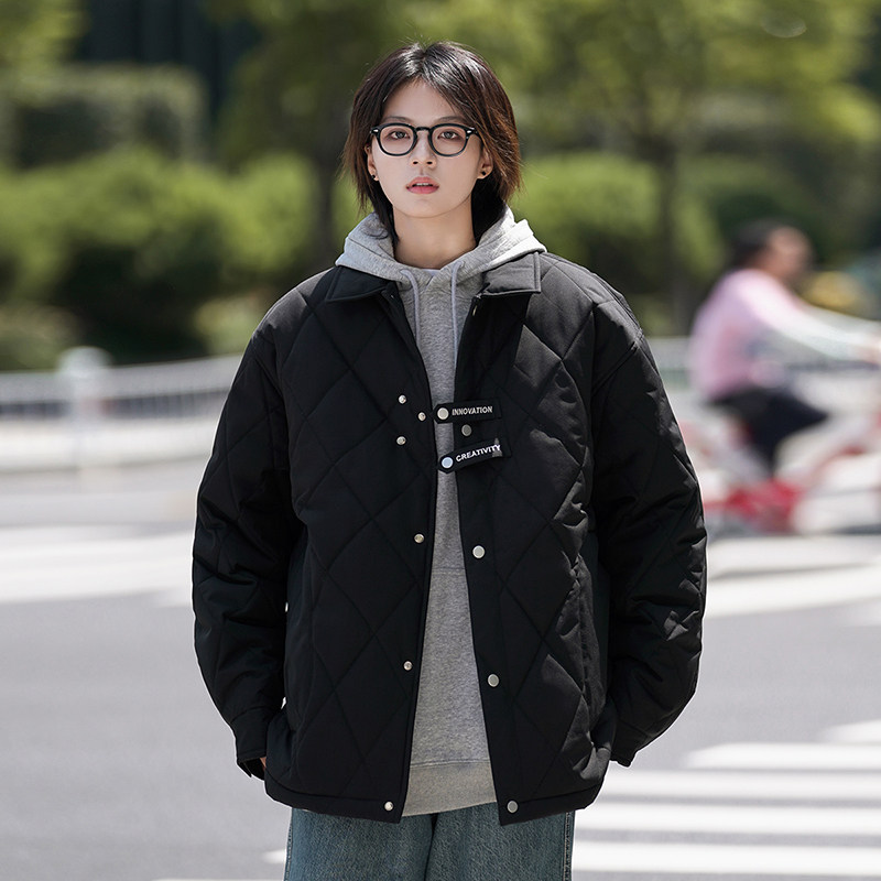 户外工装宽松秋冬高品质菱形格潮棉衣女棉服情侣大码Y395P88图片