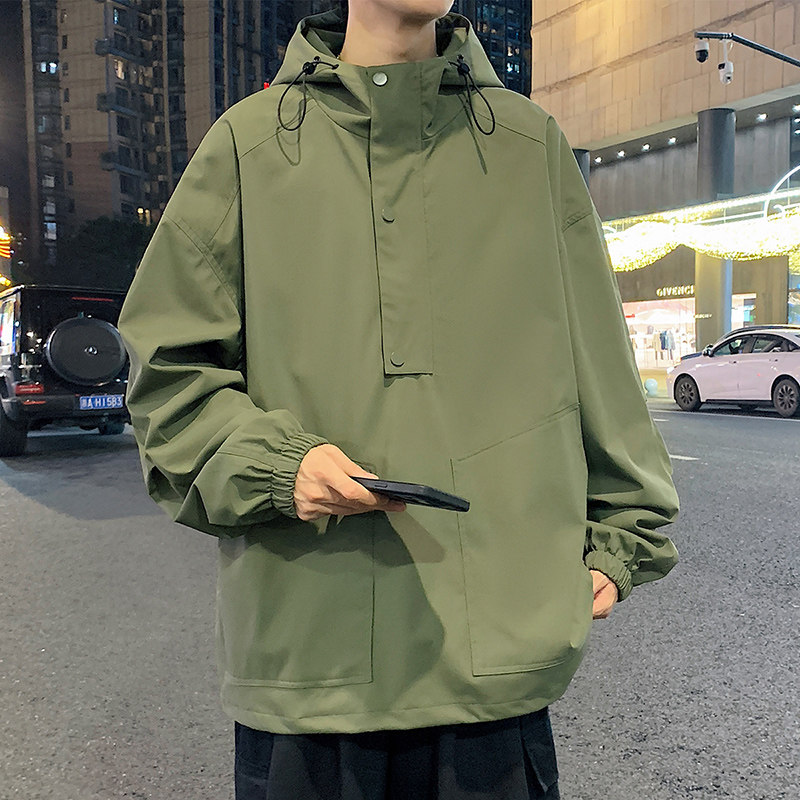 ins港风2024秋冬新工装宽松潮连帽套头夹克男冲锋衣大码G8807P78图片