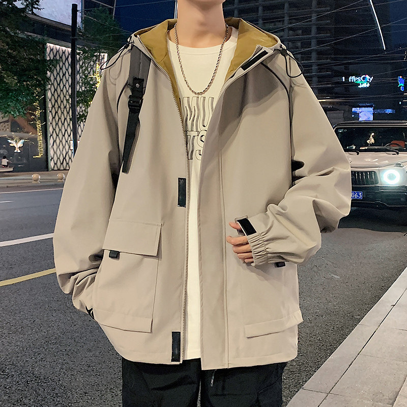 ins港风2024秋冬新工装宽松潮连帽夹克男冲锋衣外套大码G8825P88,男装夹克,电商A222A
