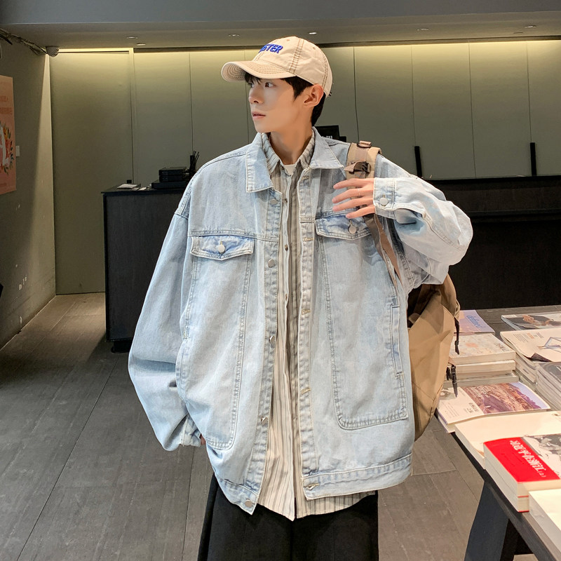 ins港风2023春季新宽松水洗美式潮流牛仔衣男夹克外套Y210P88图片