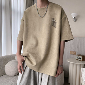 ins港风2024夏新反光宽松鹿皮绒潮短袖T恤男情侣大码Y237P38图片
