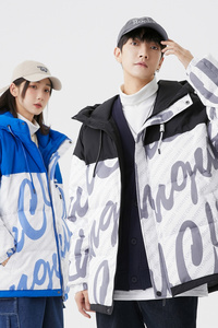 2024冬季潮流宽松90%标羽绒服男连帽拼接情侣大码YR61P298图片