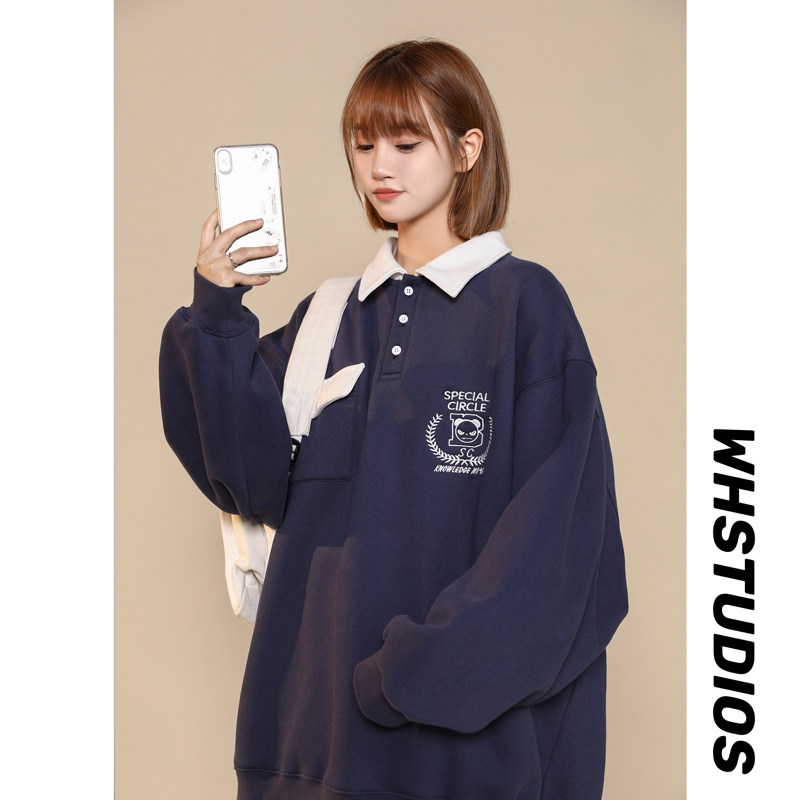 美式潮流ins中性2024秋冬宽松休闲拼色刺绣卫衣女打底情侣Y993P65,女装卫衣/绒衫,电商A222A