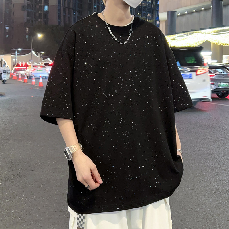 宽松潮流短袖T恤男2024夏季新oversize巴黎家满天星钻Y413P30图片