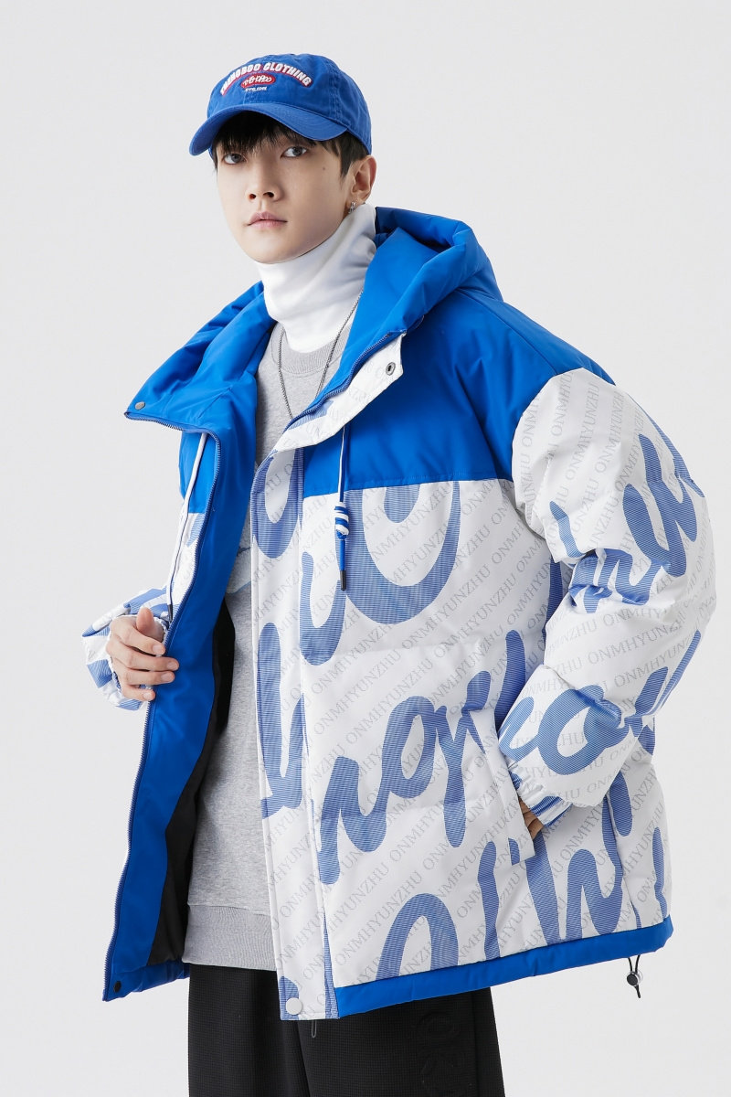 美式高街90%标羽绒服男连帽宽松2024冬季拼接情侣大码YR82P298,男装羽绒服,电商A222A