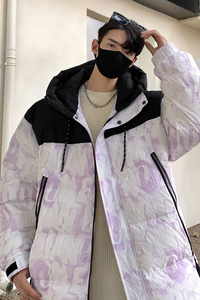 90%标羽绒服男连帽拼接高品质2024冬季新宽松情侣大码YR52P325图片