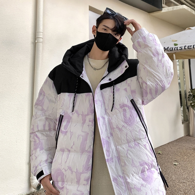 90%标羽绒服男连帽拼接高品质2024冬季新宽松情侣大码YR52P325，男装羽绒服，电商A222A