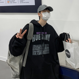 2024春美式高街ins港风宽松休闲潮连帽卫衣男打底情侣大码Y776P65图片