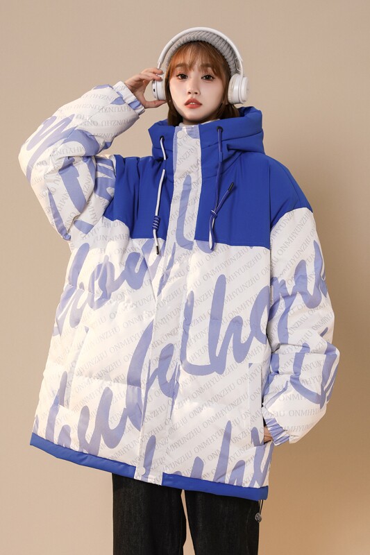 90%标羽绒服女连帽大码中性2024冬季宽松拼接潮流YR09P298,女装羽绒服,电商A222A