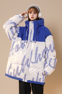 90%标羽绒服女连帽大码中性2024冬季宽松拼接潮流YR09P298图片