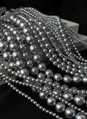 施家小众高级真多麻灰色强光珍珠akoya平替616玻璃仿珍珠DIY散珠
