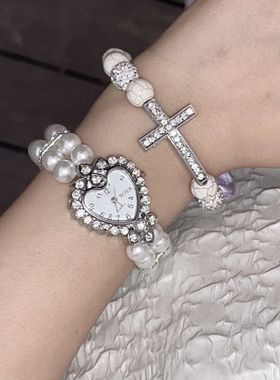 scandium十字架爱心镶钻手链手表