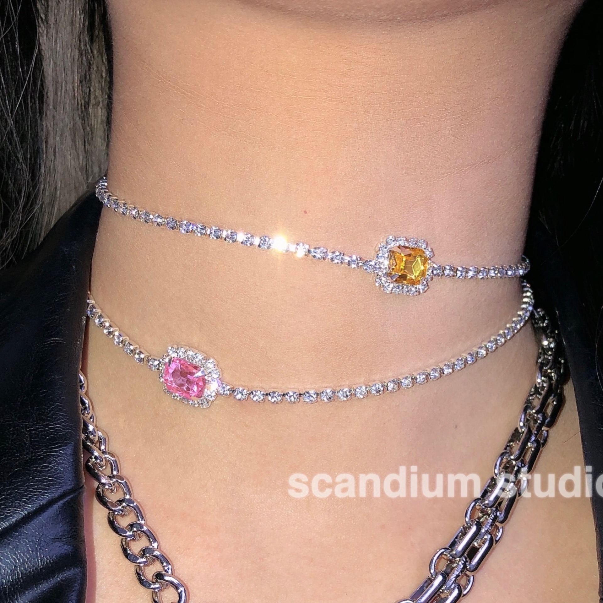 scandium粉钻黄钻锆石可调节项圈