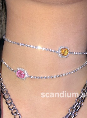 scandium 粉钻黄钻chocker锆石项圈可调节丝丝同款