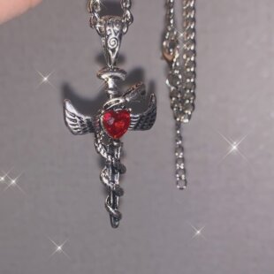 scandium朋克红宝石十字架链条合金项链