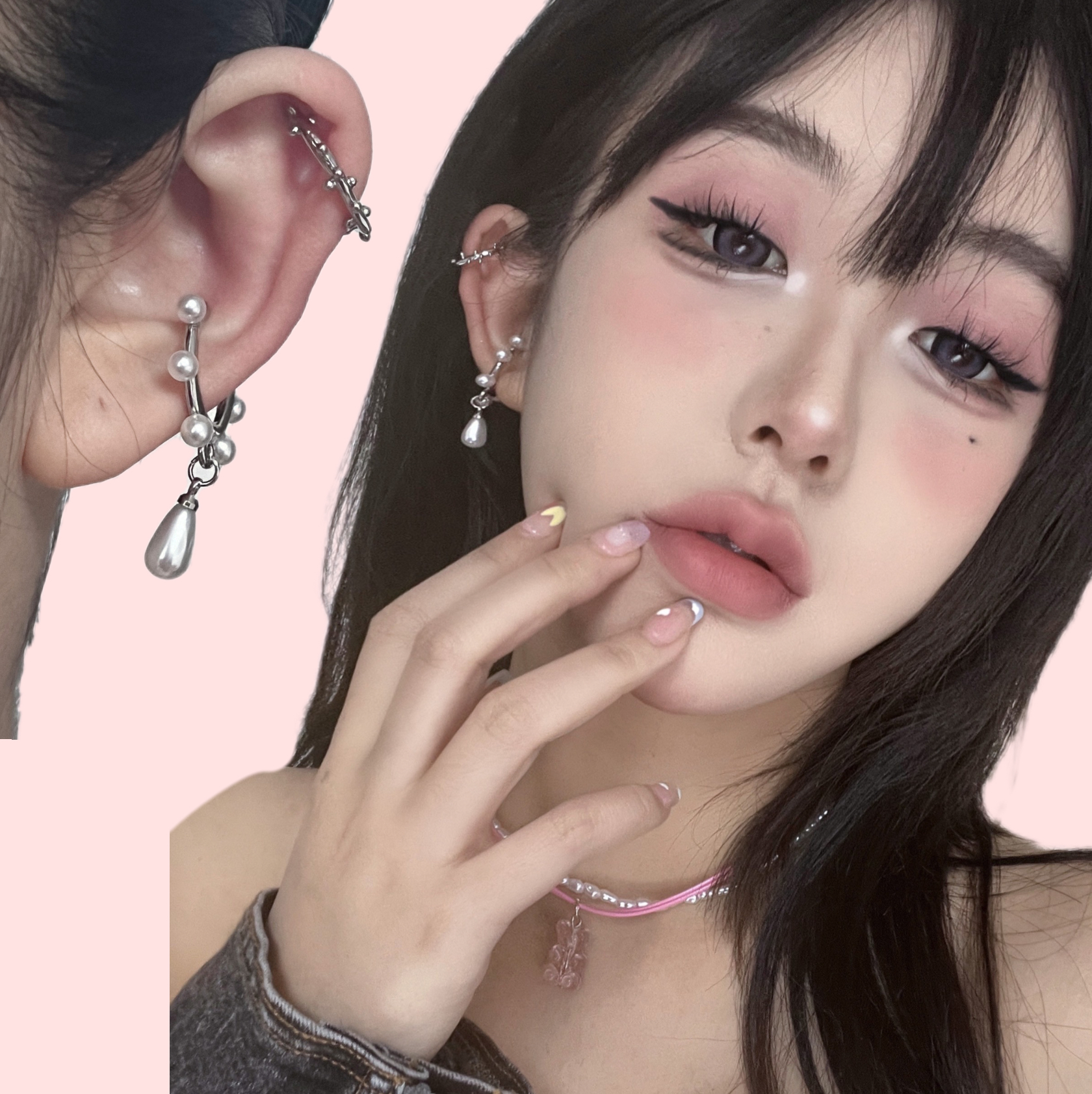 scandium无耳洞也能戴的精灵耳神器 荆棘珍珠金属无痛耳骨夹耳挂