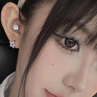scandium丝丝沈同款五角星锆石微镶耳扣五芒星银耳钉耳环